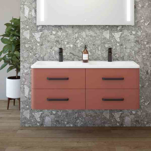 Slika BAZA S DVA UMIVAONIKA CHARM 120x45x47 - ceramic red, crne ručke