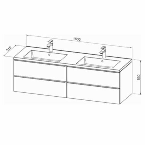 Slika BAZA SA DVA UMIVAONIKA GRANDE 160x51x53 - dijamant siva, srebrne ručke