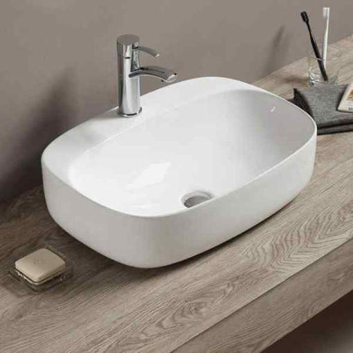 Slika UMIVAONIK NADGRADNI MINOTTI 58.5x42x15 - OVALNI BIJELI SA RUPOM ZA MIJEŠALICU