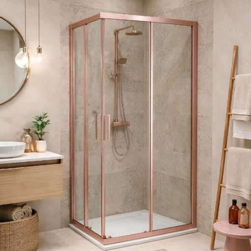 Slika TUŠ KABINA COPEN ATLAS PRO 80x80x195 KVADRATNA ROSE GOLD/PROZIRNO
