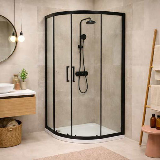 Slika TUŠ KABINA COPEN ATLAS PRO R80X195 POLUKRUŽNA CRNI MAT/PROZIRNO