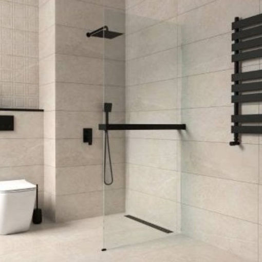 Slika TUŠ STIJENA COPEN MONTE SUPERIORE 100 x 200 CRNI MAT/PROZIRNO SA DRŽAČEM RUČNIKA 8MM