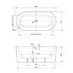 Slika KADA METAURO FREE CENTRAL 160x75cm SLOT BIJELA/CRNA MAT