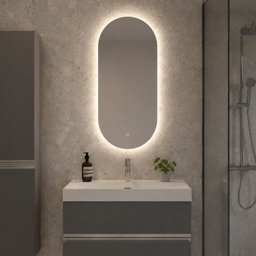 Slika OGLEDALO LYRA 40x90 SA POZADINSKOM LED RASVJETOM I GRIJAČEM PROTIV MAGLJENJA