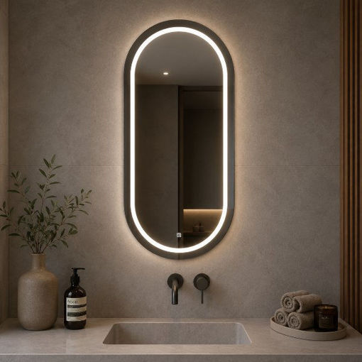 Slika OGLEDALO COPEN 50x90 ALU GUN METAL OKVIR LED